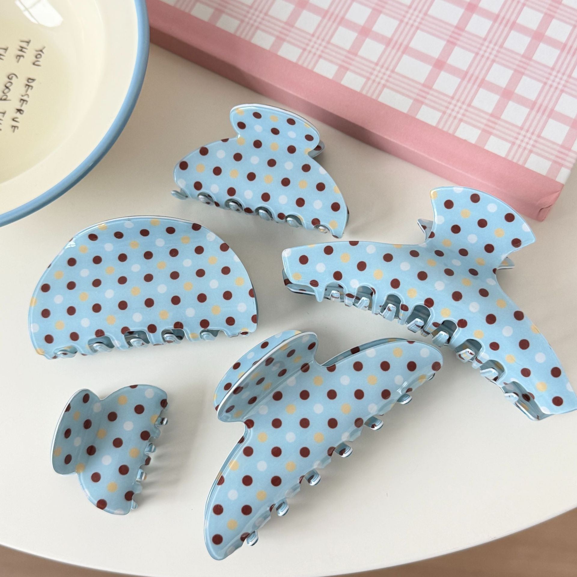 Vinyl Blue Polka Dot Hair Claw - DippedShop Wholesale - #3827