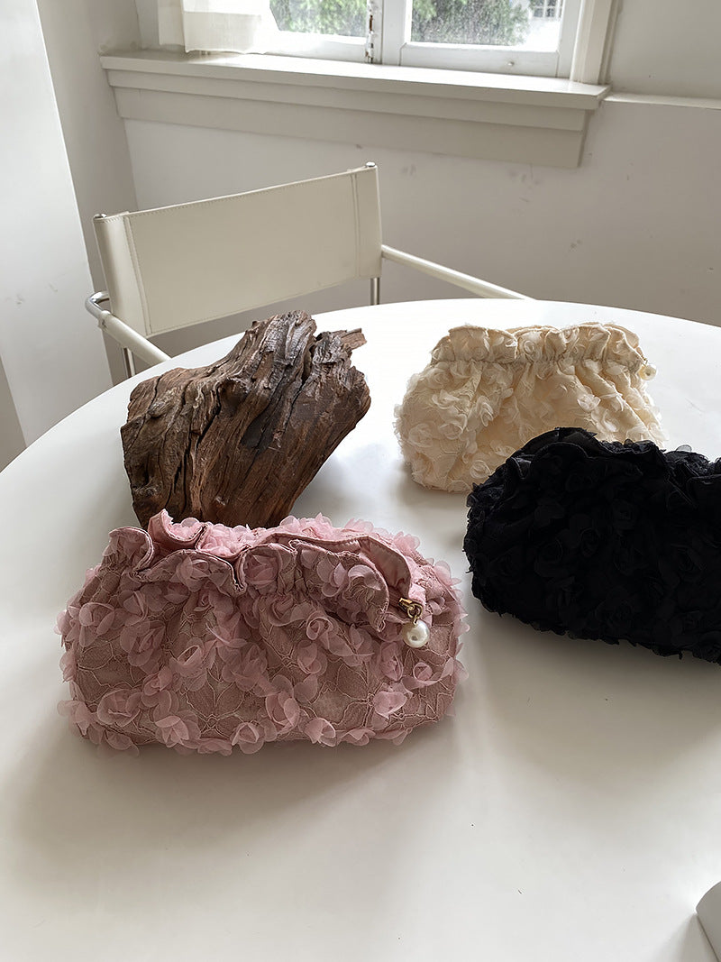 Flower Lace Pearl Cosmetic Bag - DippedShop Wholesale - #3187