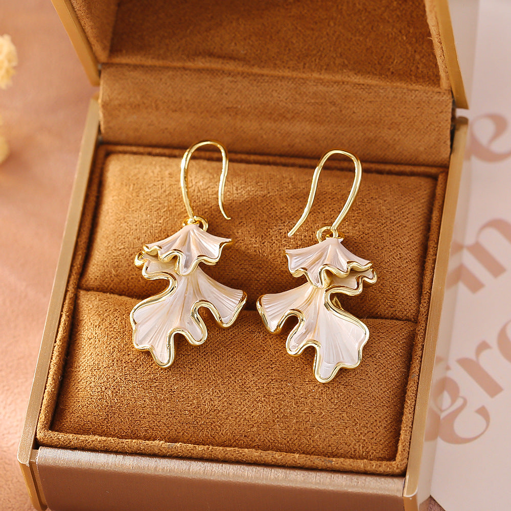 Gold Ginkgo Dangle Earrings - DippedShop Wholesale - #3811