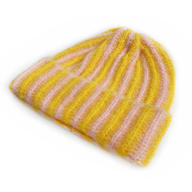 Stylish Color Contrast Striped Knit Beanie Hat 6W6HAT543