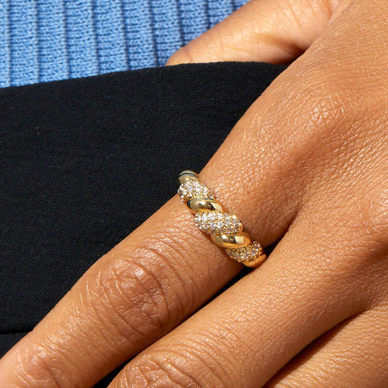 Braided Twisted Rhinestone Ring - DippedShop Wholesale - #7763