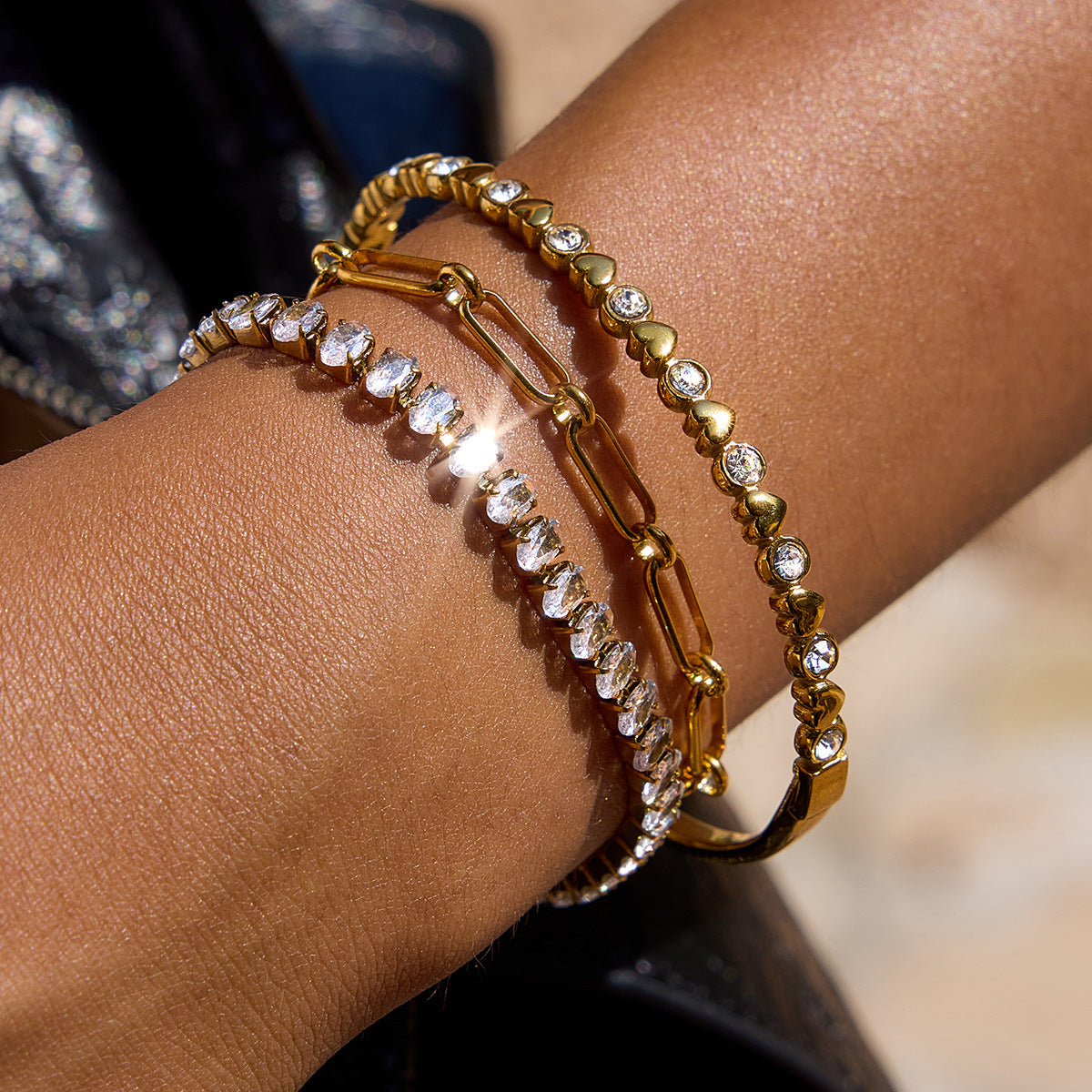 Elegant Gold Plated Rhinestones Link Bracelets 6W6JBR481
