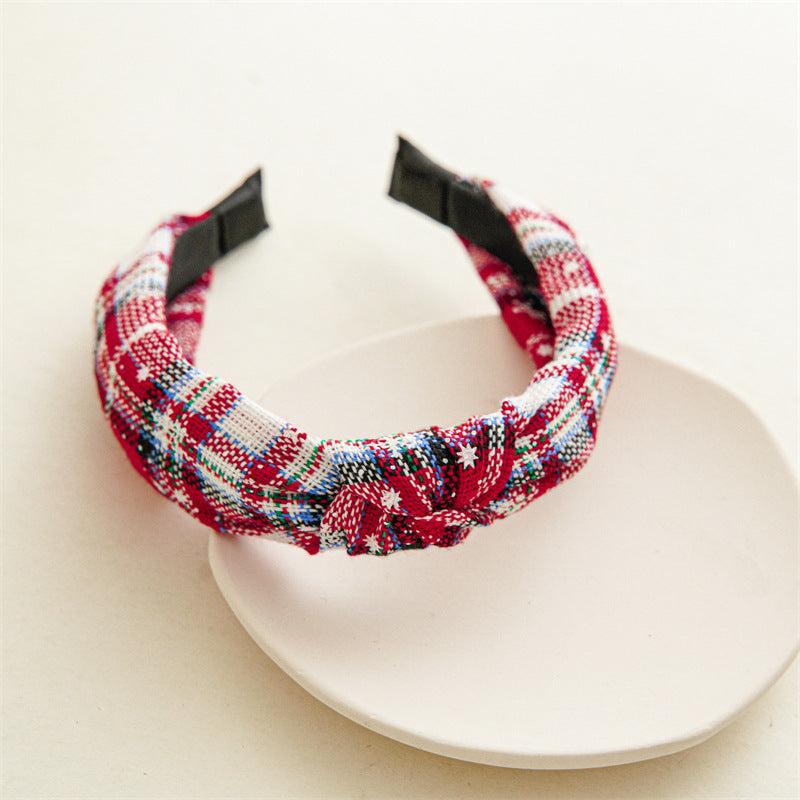 Christmas Plaid Snowflake Print Knotted Headband 6W6HBD359