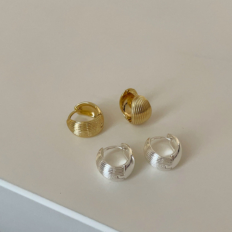 Chunky Textured Shell Huggie Hoops - DippedShop Wholesale - #8867