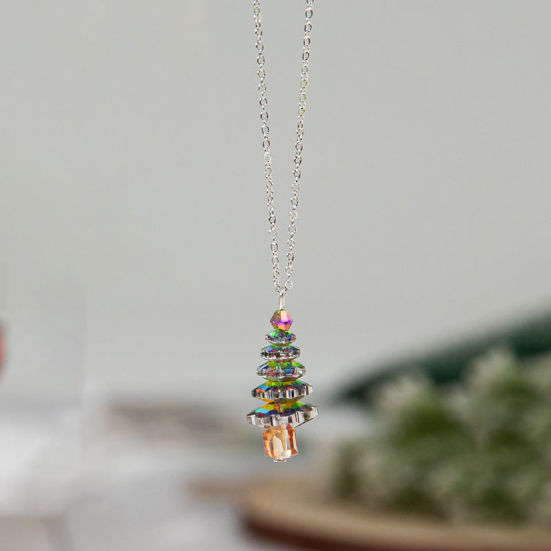 Stylish Crystal Christmas Tree Pendant Choker Necklace 6W6JNC879