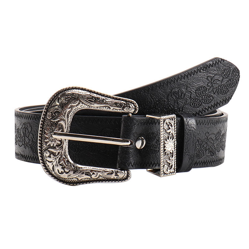 Vintage Embossed Flower Buckle Leather Belt MK2LEEP6W6JBT40
