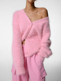 V-Neck Loose Mohair Cardigan - DippedShop Wholesale - #9699