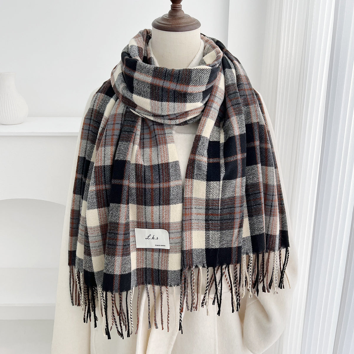 Plaid Tassel Shawl Scarf - DippedShop Wholesale - #5107