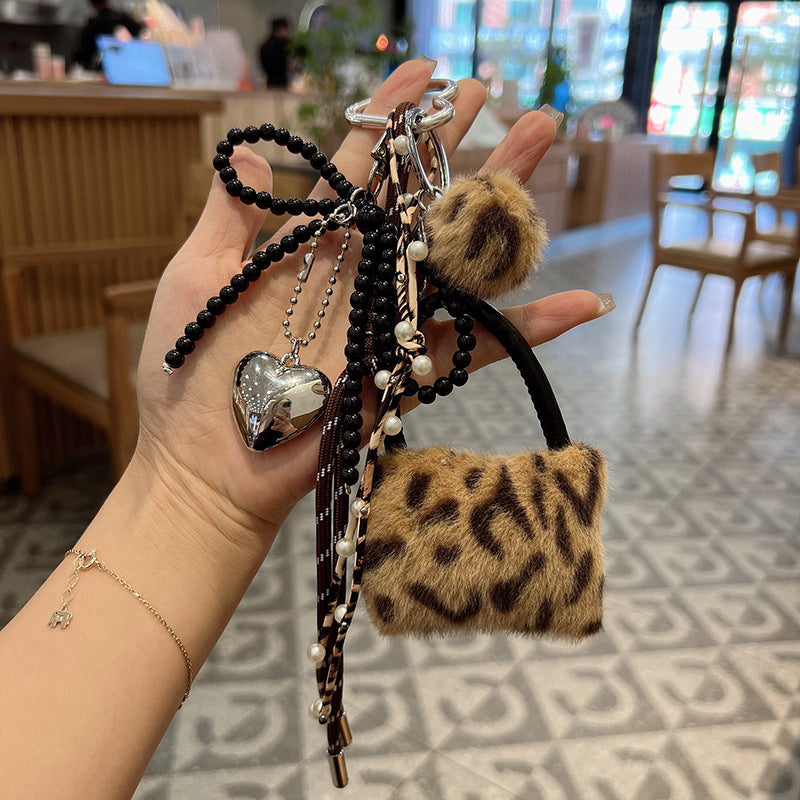 Leopard Print Plush Mini Bag Keychain Bag Charm DP25H623