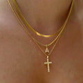 3-Pcs Multi-Layered Cross Pendant Snake Chain Necklace 6W6JNC401L