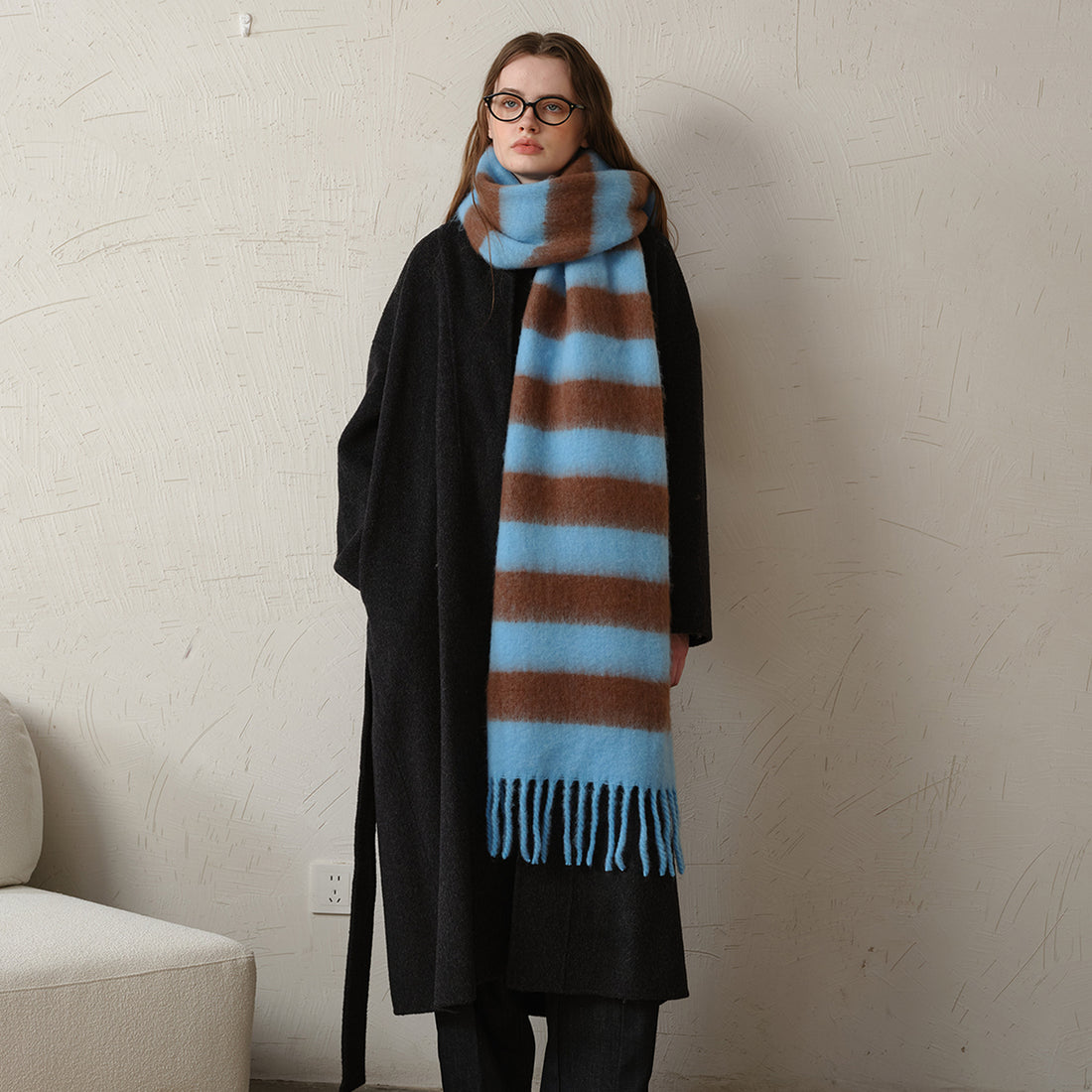 Striped Color Block Thicken Tassel Warm Scarve DPS1315