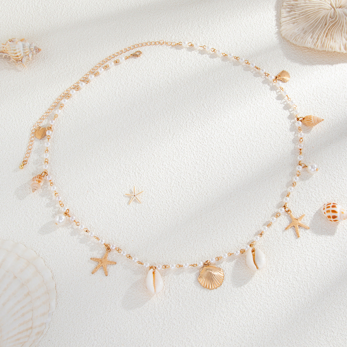 Beach Shell Starfish Charm Beaded Waist Chain 8ZA6JBC68L