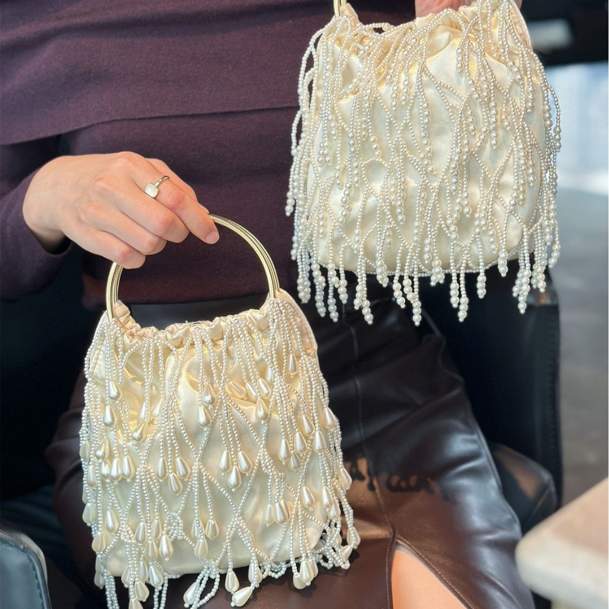 Elegant Handmade Pearl Beaded Chain Evening Bag 8CW6BBG506T