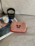Cute Cherry Embroidery Plaid Print Makeup Bag MK2BW6S10BOB55