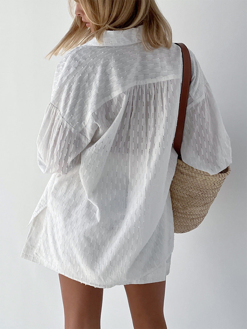 Jacquard Puff Sleeve Set - DippedShop Wholesale - #5139