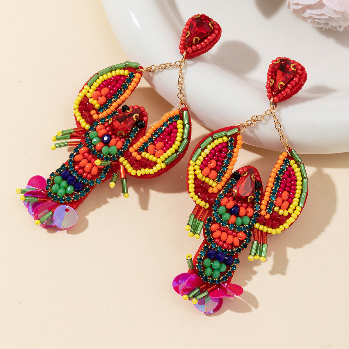 Sequin Beaded Lobster Earrings - DippedShop Wholesale - #3667