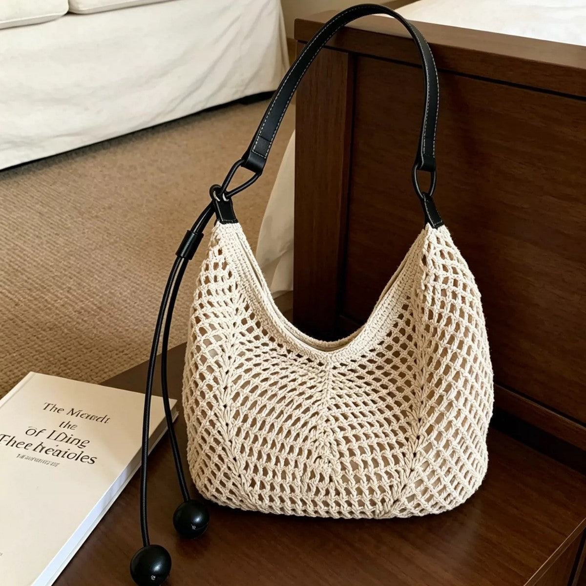 Minimalist Solid Color Hollow Hand-Woven Handbag MK2BCR6W10BBG18