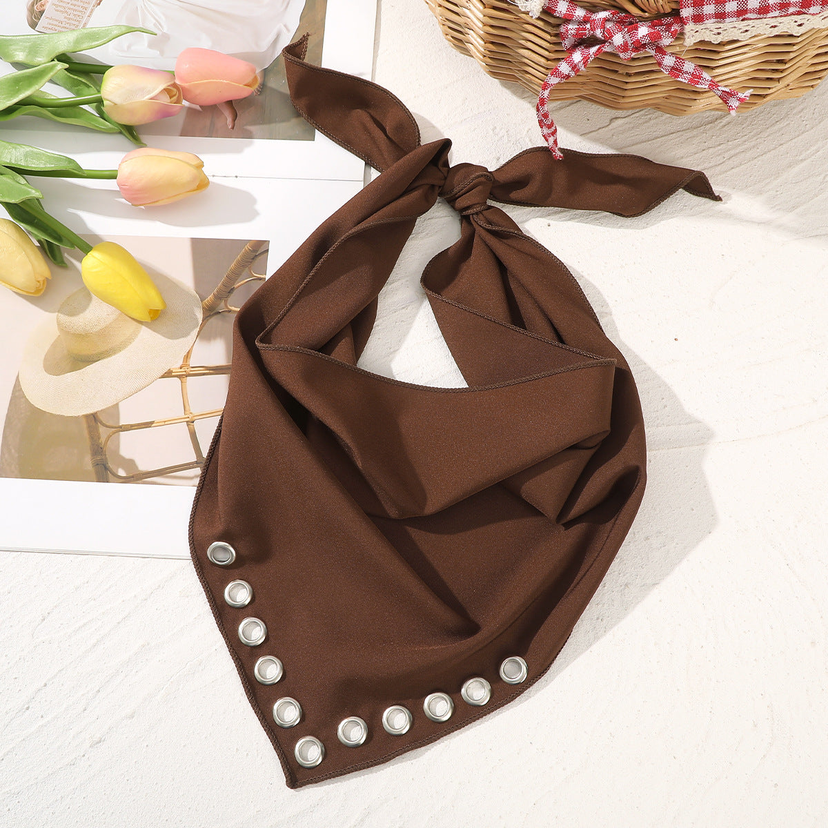 Trendy Studded Hollow Out Triangle Bandana Headscarf MK2BK6W6HHS15