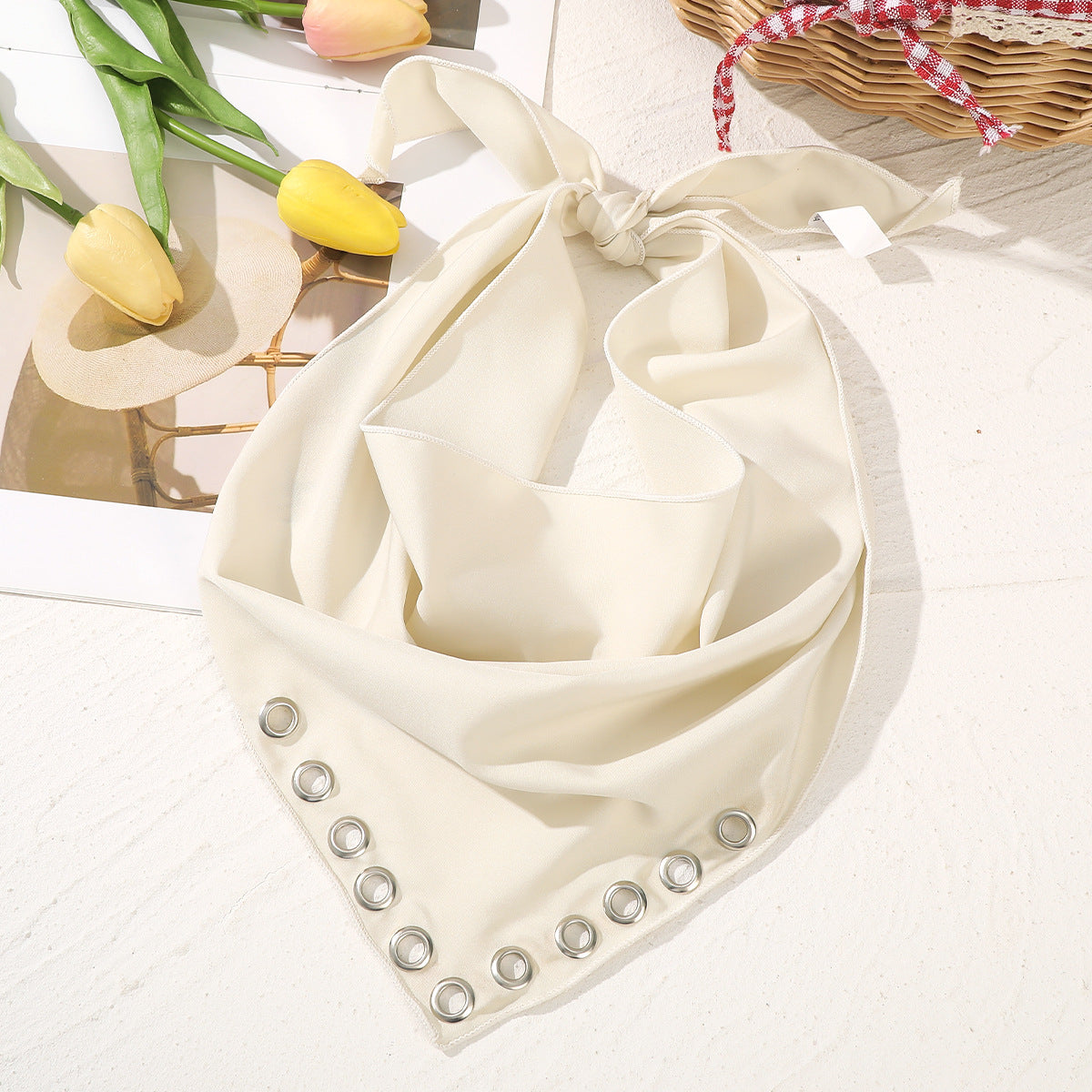 Trendy Studded Hollow Out Triangle Bandana Headscarf MK2BK6W6HHS15