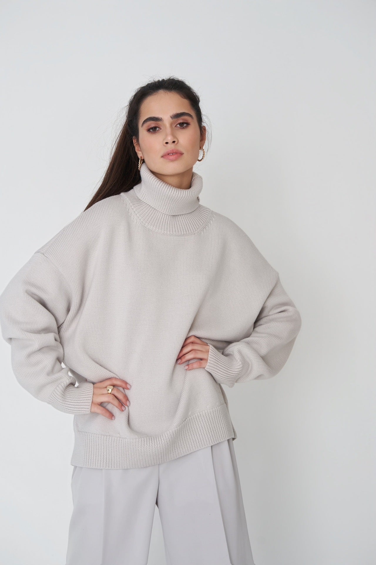 High Collar Loose Sweater - DippedShop Wholesale - #3251