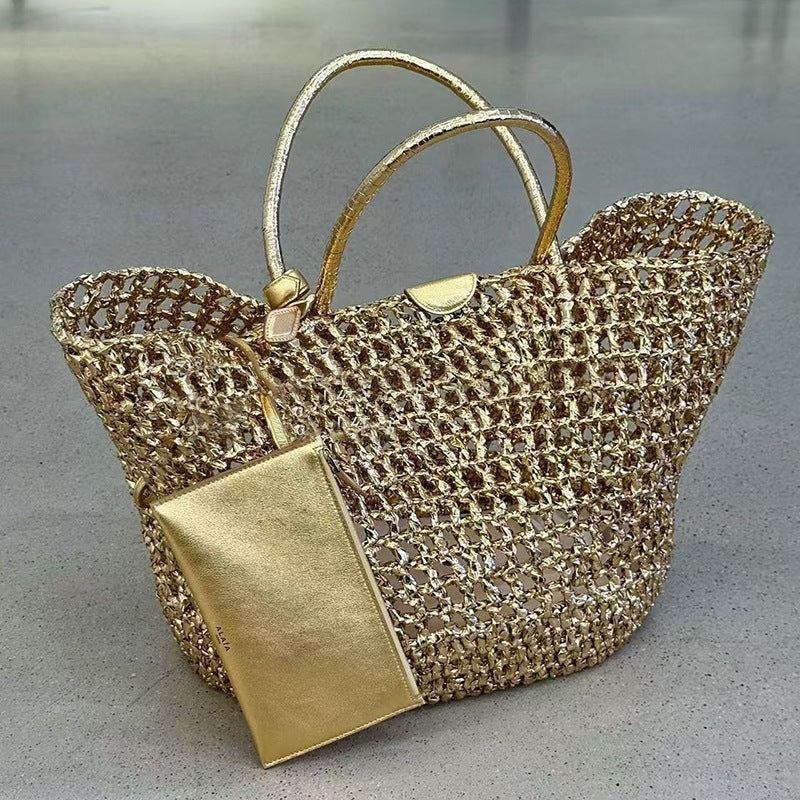 Stylish Gold Hollow Out Large Capacity Tote Bag MK2BK6W10BBG08