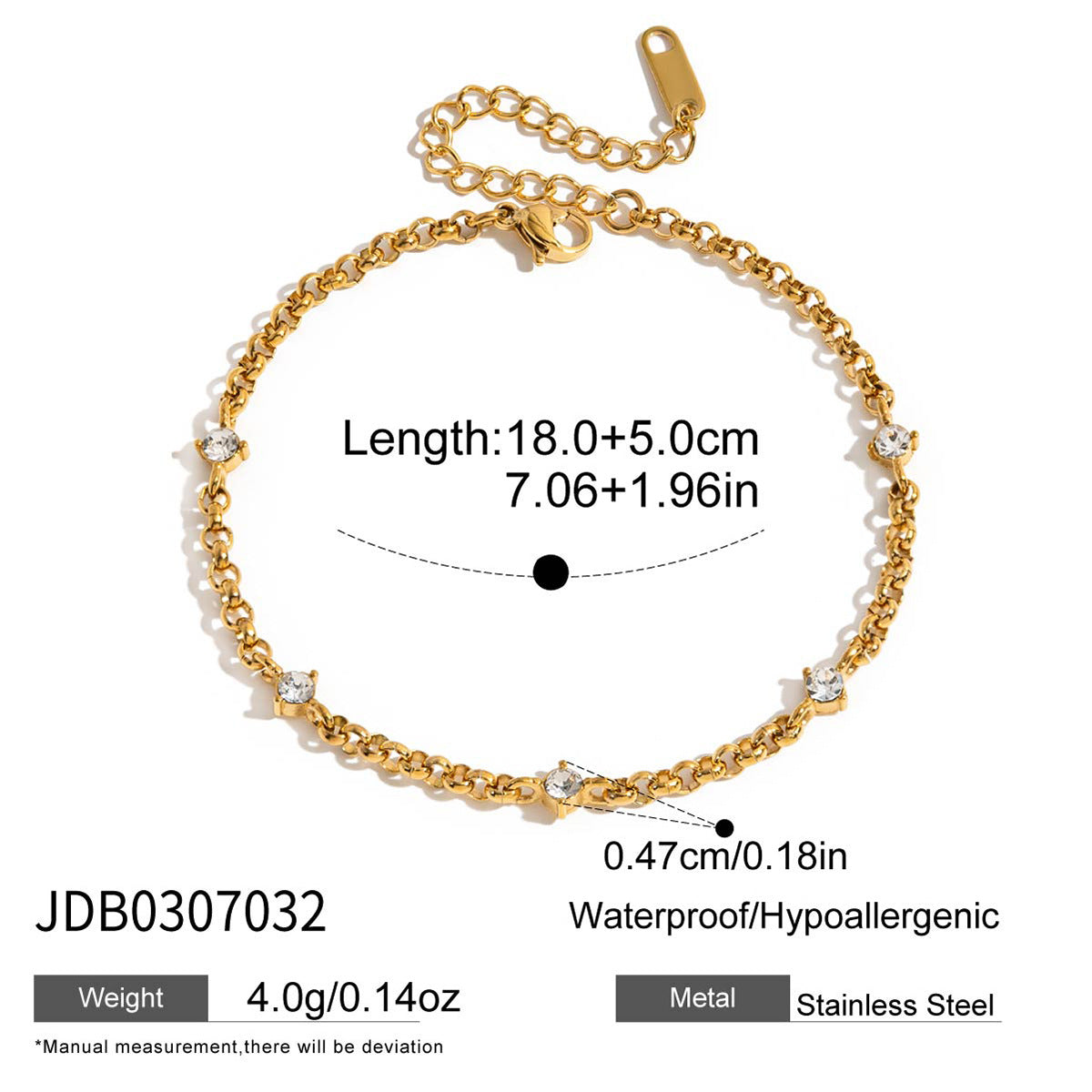 Minimalist Cubic Zirconia Gola Plated Chain Bracelet 6W6JBR464