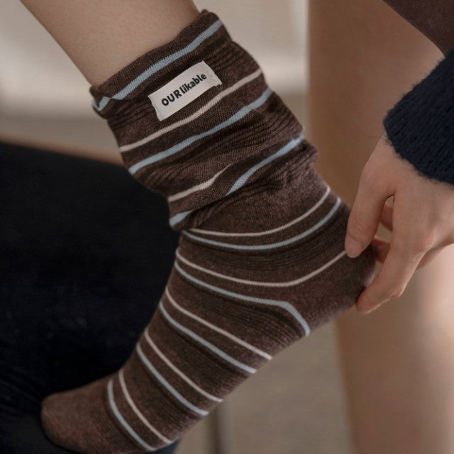 Fall Color Contrast Striped Slouch Crew Socks 6W8FSO521