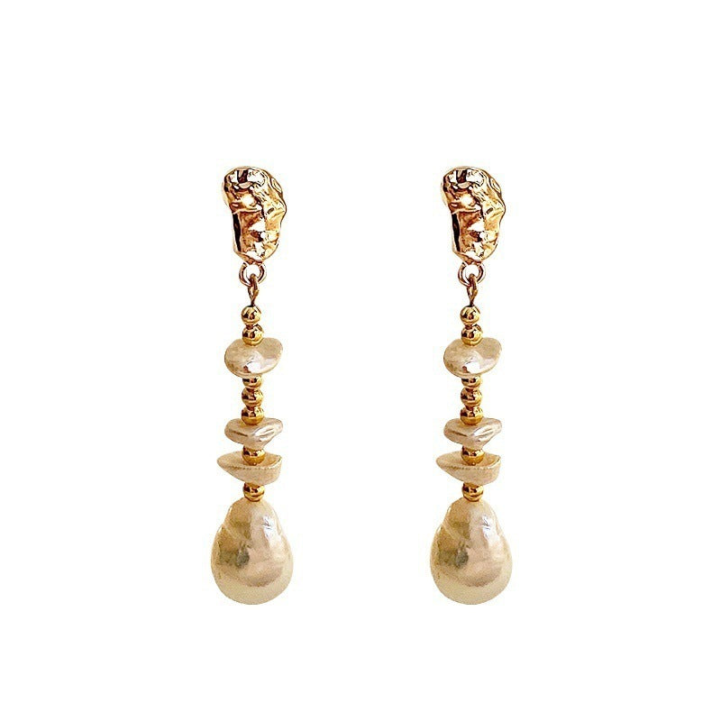 Baroque Pearl Gold Drop Earrings - DippedShop Wholesale - #0611