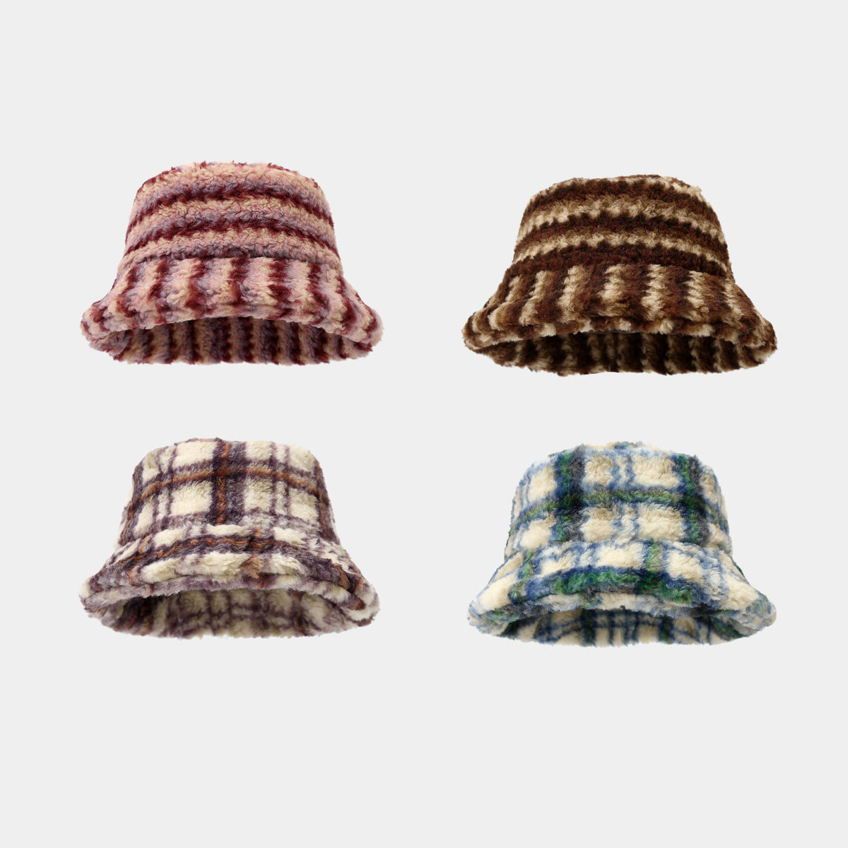 Casual Fluffy Color Contrast Warm Bucket Hat 6W6HAT531