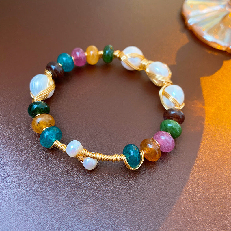 Retro Gold Plated Wrapped Baroque Pearl Bracelet 6W6JBR704