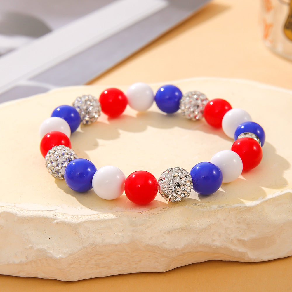 Stylish USA Flag Heart Pendants Beaded Bracelets 8ZA6JBR131T