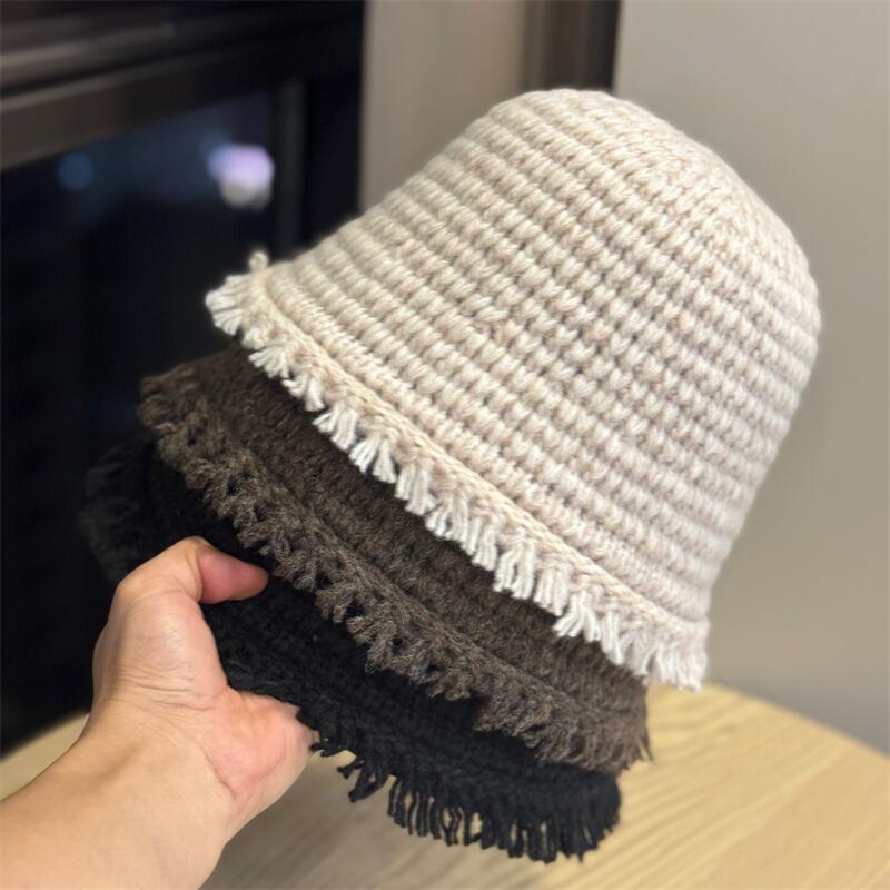 Fringe Trim Knit Bucket Hat - DippedShop Wholesale - #6819