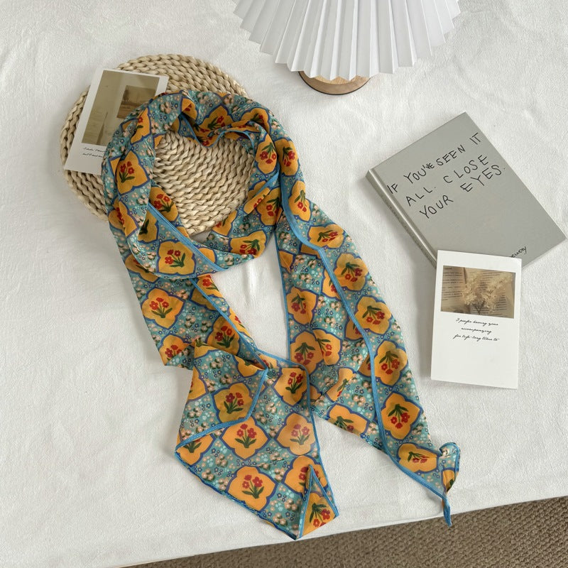 Vintage Floral Print Triangle Shape Silk Scarf MK2BLW6W6NSI52