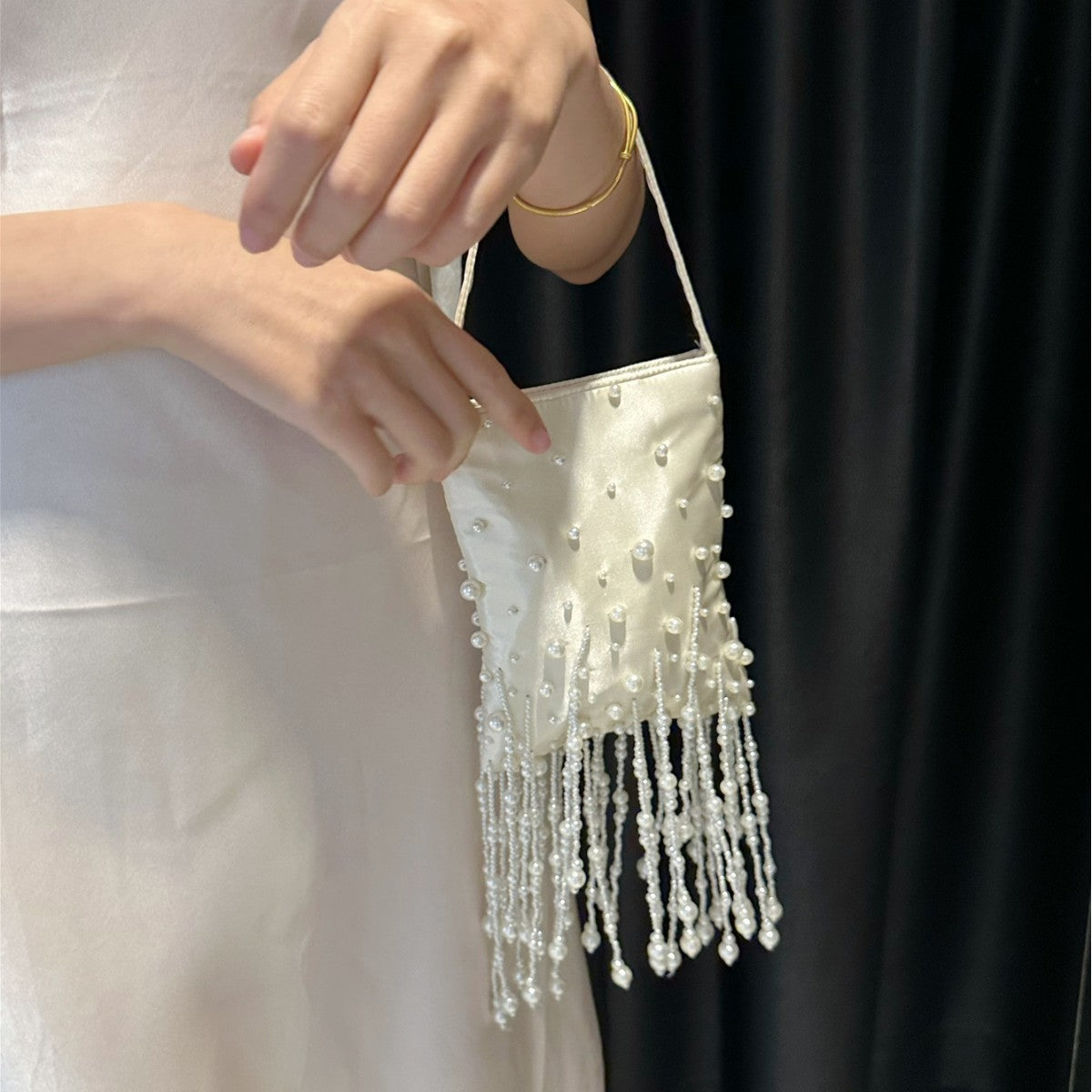 Vintag Beaded Woven Pearl Tassel Underarm Bag 8CW6BBG507T