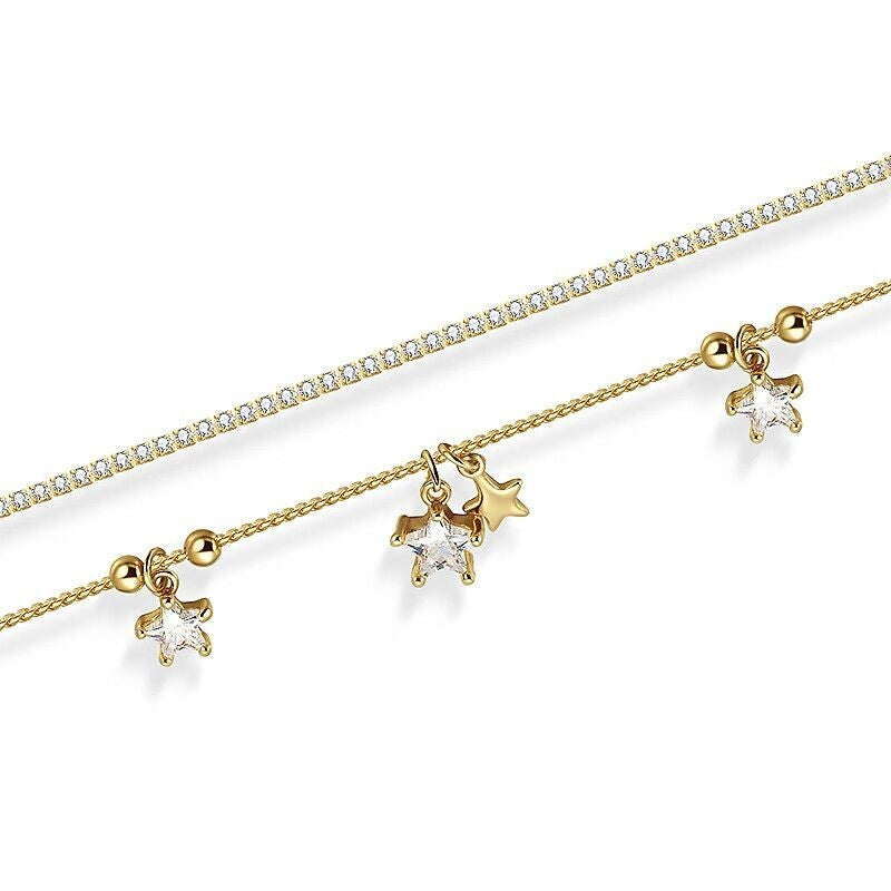 Trendy Double Layered Star Charm Link Bracelet 6W6JBR360