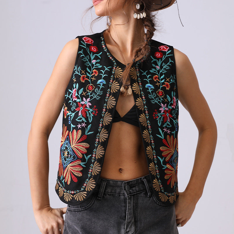 Boho Floral Embroidered Open Front Vest DP25C877