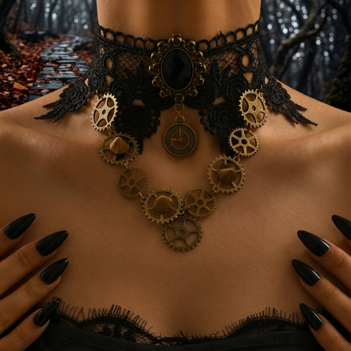 Halloween Lace Hollow Out Tassel Choker Necklace 6W6JNC610