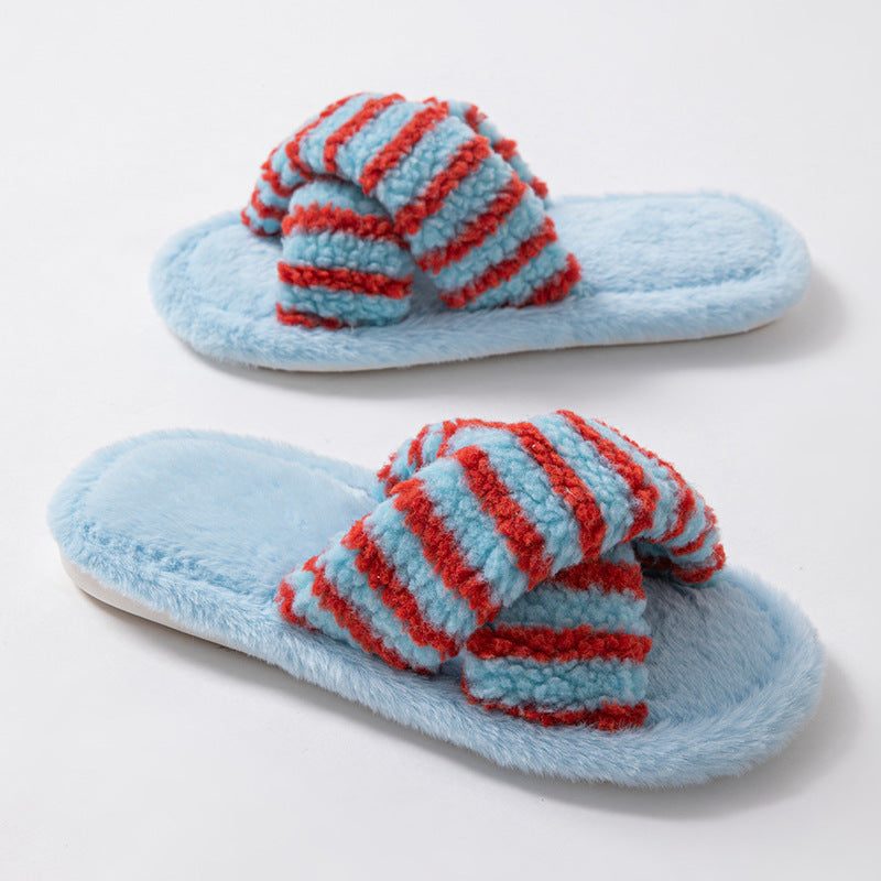 Soft Striped Plush Slippers - DippedShop Wholesale - #3427