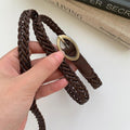 Minimalist Skinny Braided Woven Leather Belt 6W6JBT167