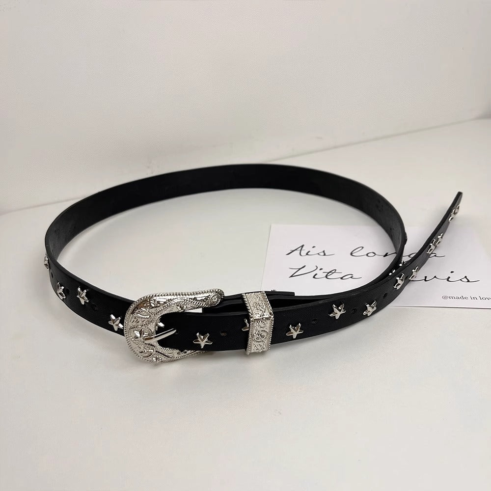 Vintage Chunky Buckle Star Leather Waist Belt 6W6JBT144