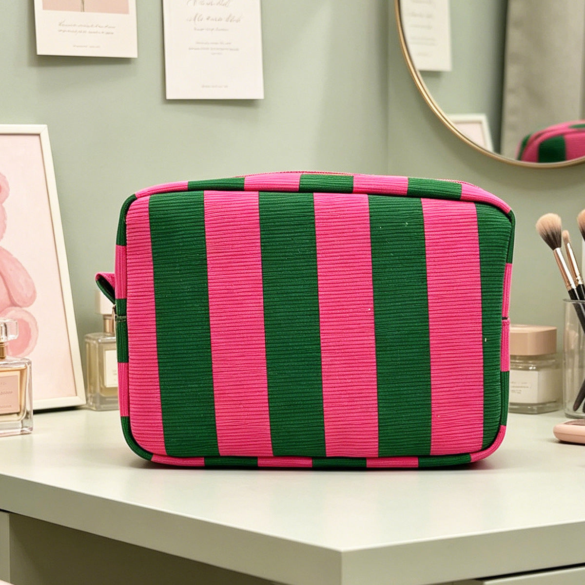 Simple Color Block Striped Corduroy Cosmetic Bag 6S5CO105