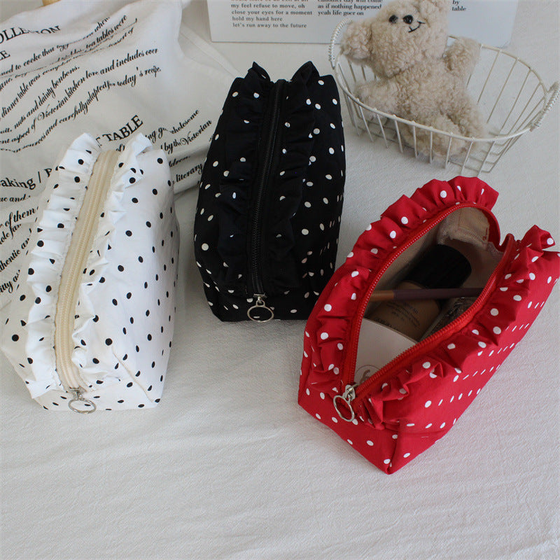Stylish Polka Dots Print Ruffled Cosmetic Bag 6C5CO277