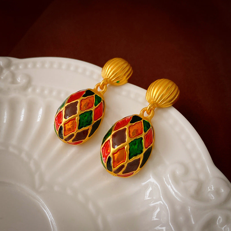 French Style Enamel Gold Plated Stud Earrings 6W6JER760