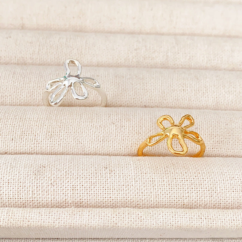 Minimalist Gold Plated 3D Floral Open Ring 8ZA6JRG127L