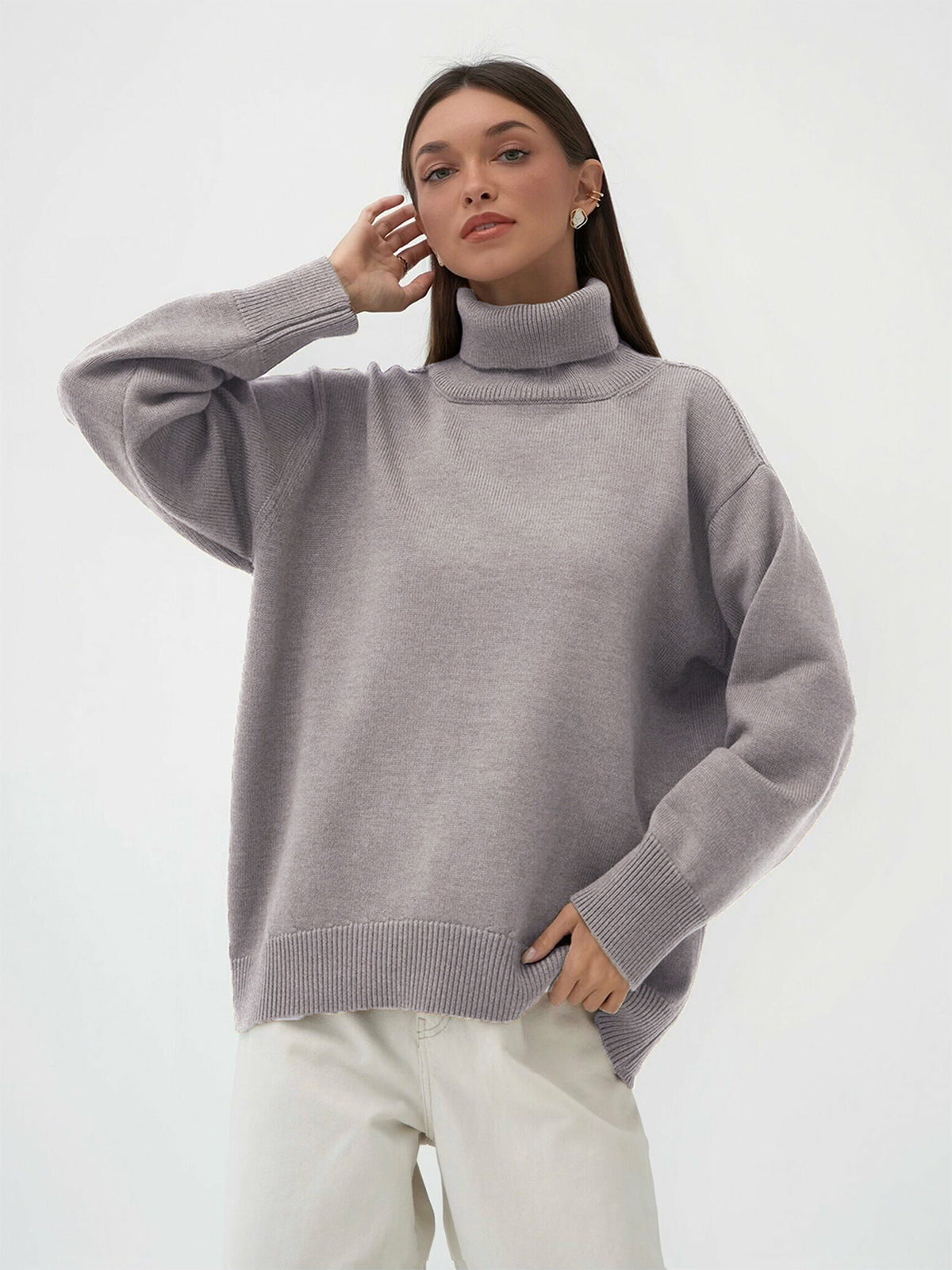 High Collar Loose Sweater - DippedShop Wholesale - #8419