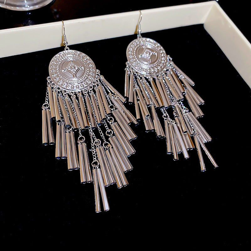 Vintage Rhinestone Pearl Tassel Drop Earrings 6W6JER728