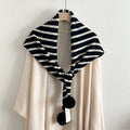 Cute Pom Striped Triangle Shawl Knit Scarf 6W6NSC98