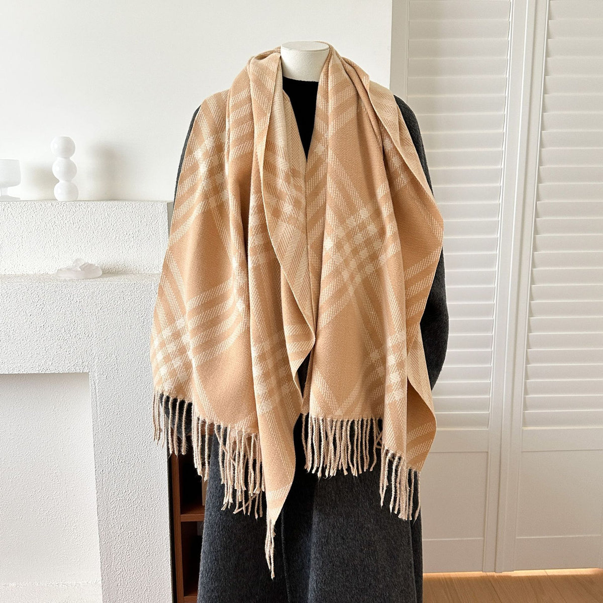 Vintage Plaid Cashmere-Feel Shawl Wrap Scarf 6W6NSC90