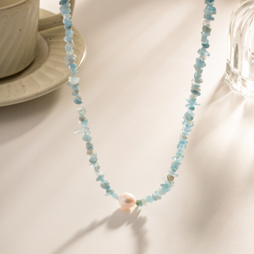 Blue Stones Pearl Pendant Cute Necklace DPJN0907