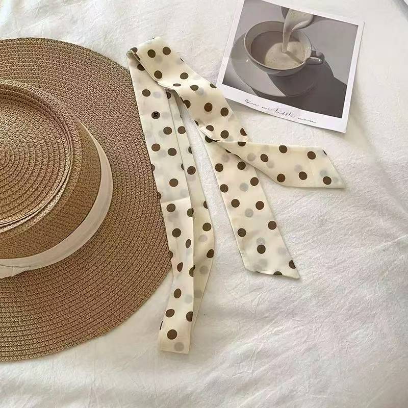 Retro Polka Dots Narrow Lightweight Silk Scarf MK2BLW6W6NSI62
